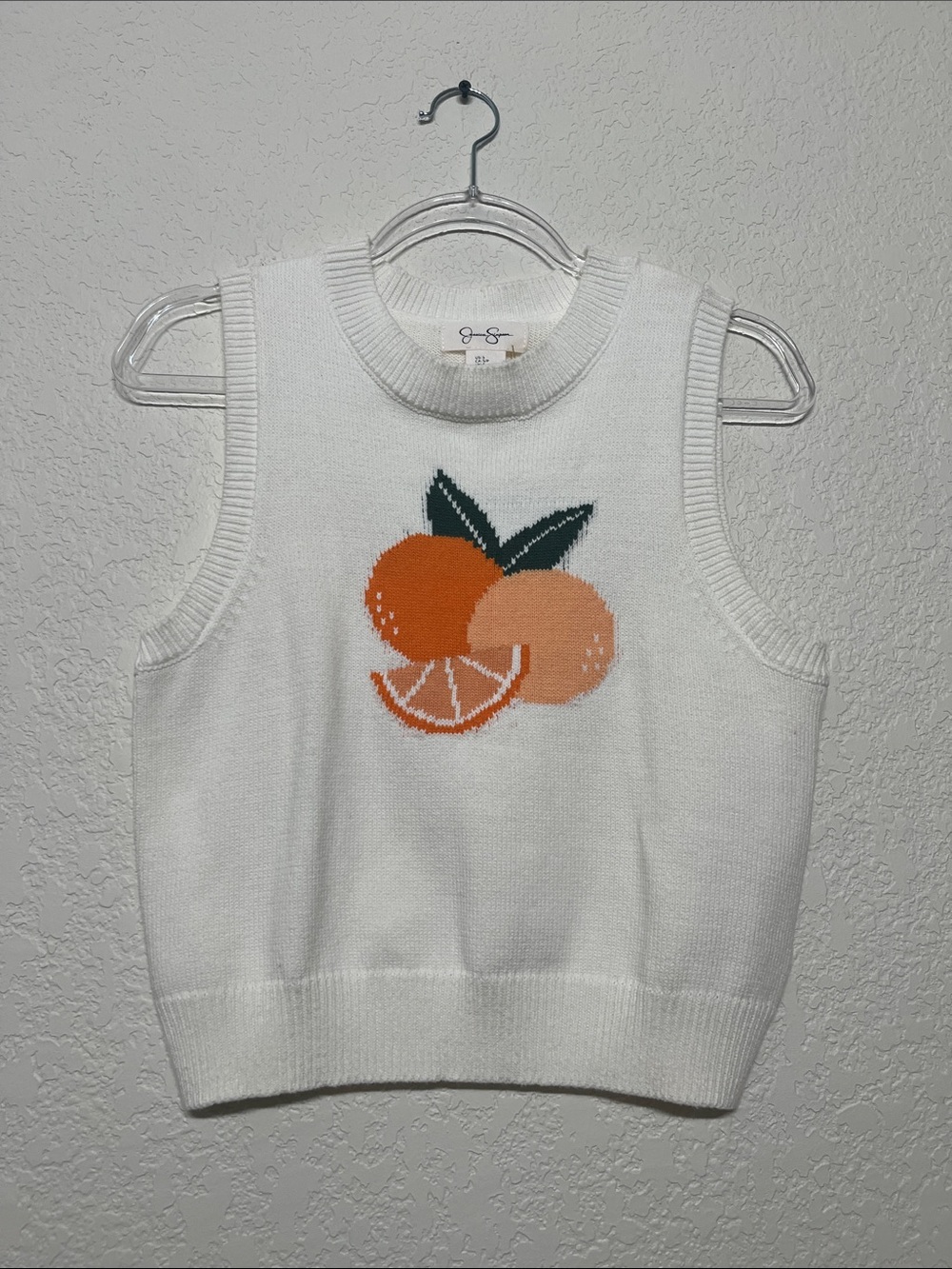 Jessica Simpson Women’s Small White Orange Graphic Knitted Work Wear Vest